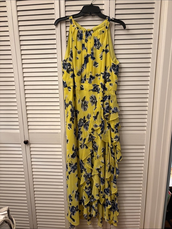 Eliza J Dresses & Skirts - Eliza J Yellow Floral Halter Ruffle Maxi Dress